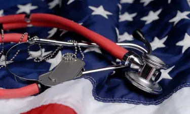 Stethoscope on US Flag in Madison Nursing School